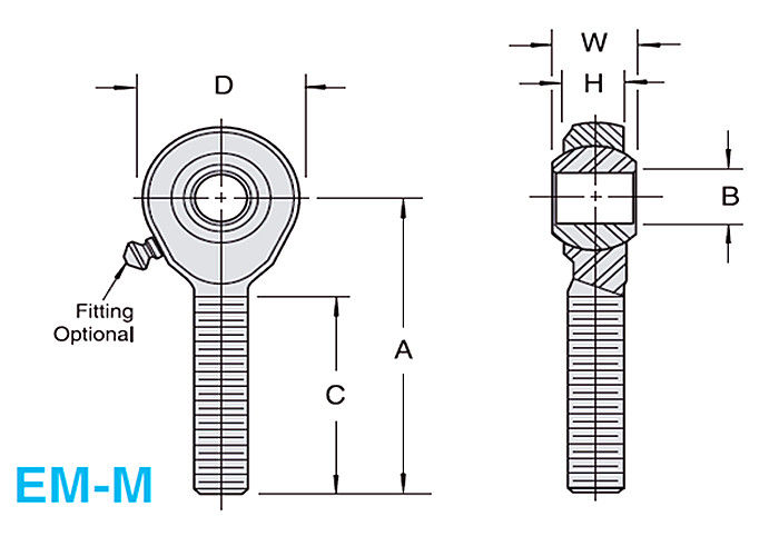 EM - M/EF - metal esférico métrico das extremidades 2-Piece de M Rod a metal para a construção