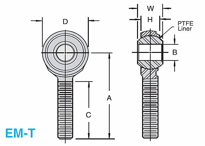 PTFE alinhou as extremidades de Rod de aço inoxidável EM-T/EF-T 2 - remende para industrial resistente
