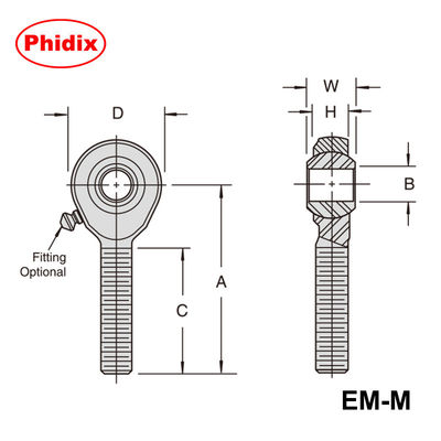 Terminos de hastes metálicas da série EM-M/EF-M: juntas métricas revestidas com zinco com opções de PTFE e resistência à corrosão para controle de movimento industrial