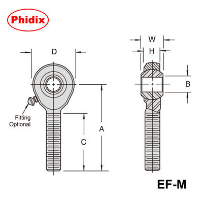 Terminos de hastes metálicas da série EM-M/EF-M: juntas métricas revestidas com zinco com opções de PTFE e resistência à corrosão para controle de movimento industrial