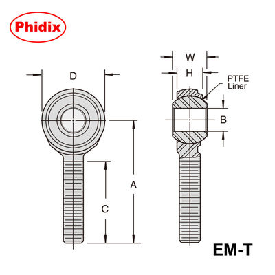EM-T/EF-T Série 2 peças PTFE revestido de barra termina