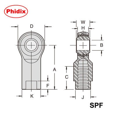 SPM/SPF Series Rod Ends ️ Self-Lubricating Nylon Raceway with Zinc & Dichromate Coating∙ Design resistente à corrosão/usura e baixa umidade para sistemas industriais de movimento