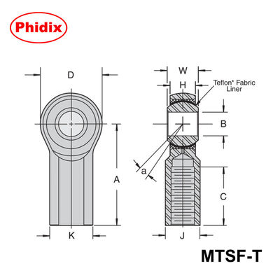 MTSM-T/MTSF-T Série PTFE revestido com pontas terminais: Rolamentos de baixa manutenção de alta precisão para automação e máquinas pesadas
